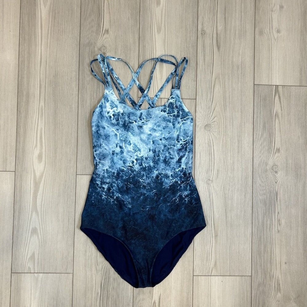 Lululemon Swimsuit Strappy Back One Piece Blue Wave Print Size 8/ Medium?
